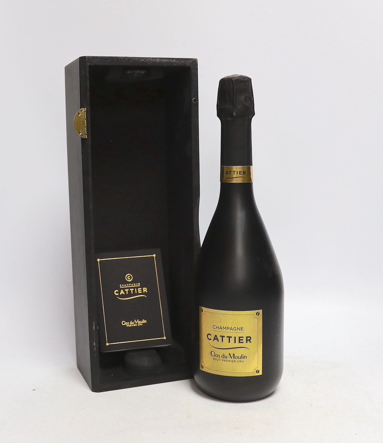 A bottle of Cattier Clos du Moulin champagne, boxed (lid missing)